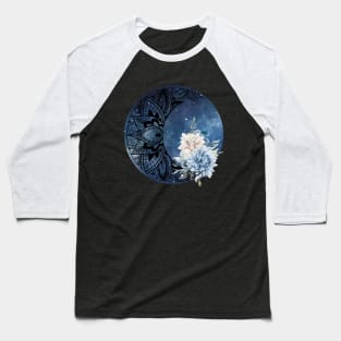 Mandala Moon Design Flower Blue and Beige Flowers Baseball T-Shirt